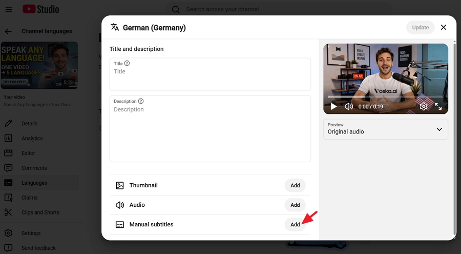 Under Manual Subtitles, click Add