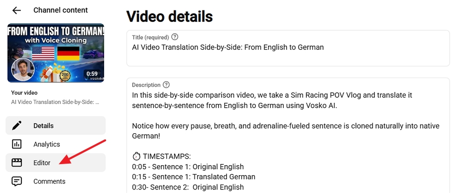 Click Editor on the left sidebar