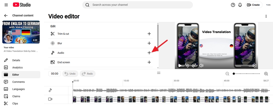 Locate the Audio row