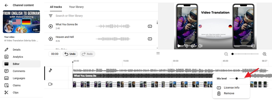 Click the Mix Level icon