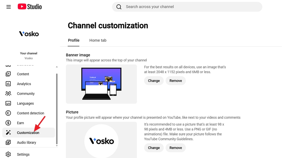 Navigate to Customization