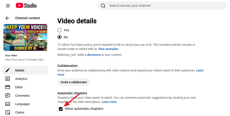enable Automatic Chapters