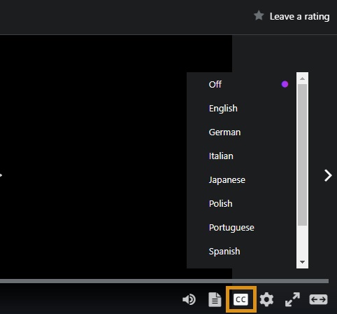 Change subtitle languages on the Udemy player