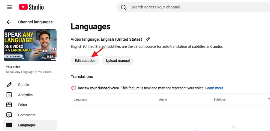 Open the original-language subtitle