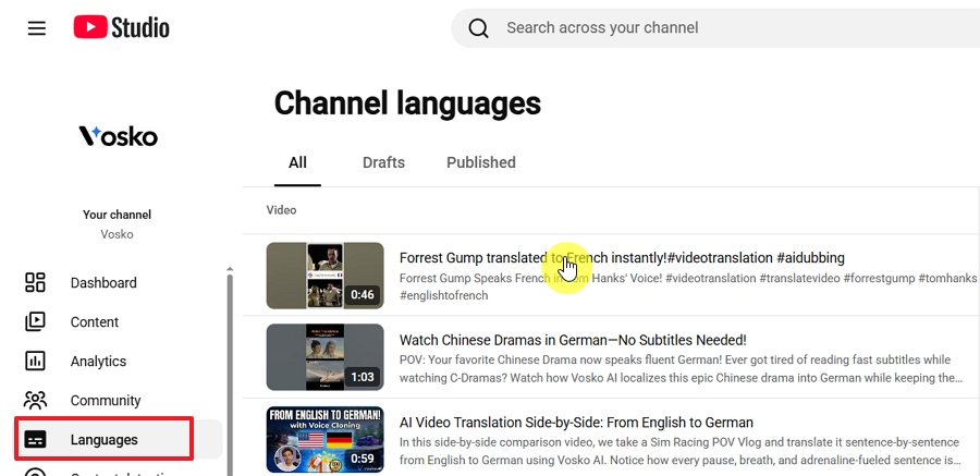 Click Languages from the left navigation menu
