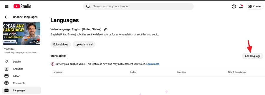 Click the Add Language button