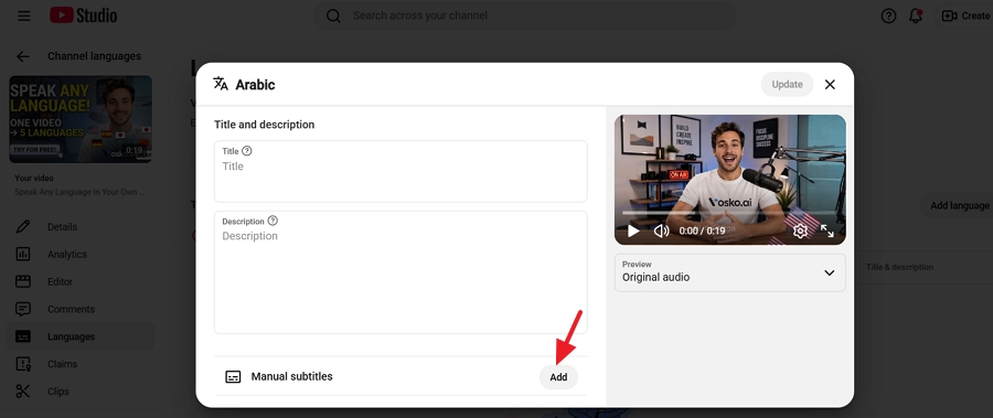Click Add under the Manual subtitles column