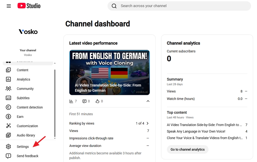 Navigate to YouTube Studio