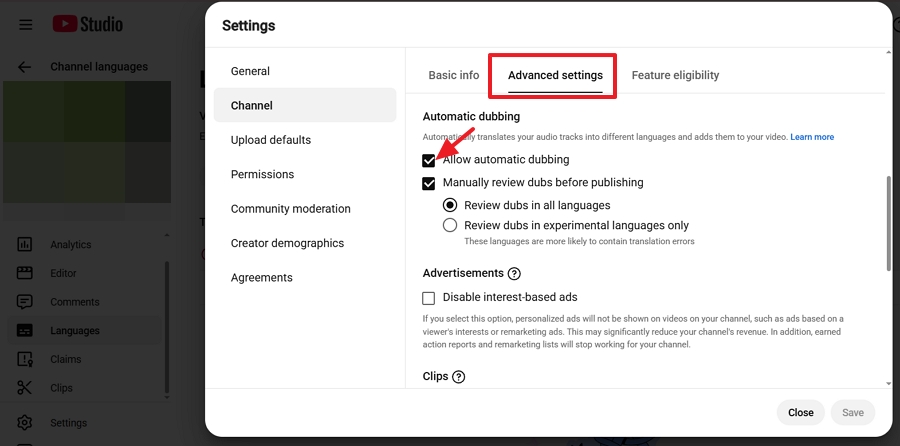enable YouTube Auto Dubbing