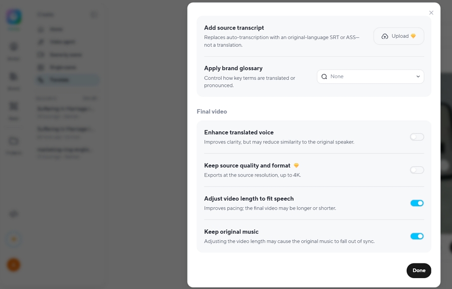 HeyGen also has more setup options