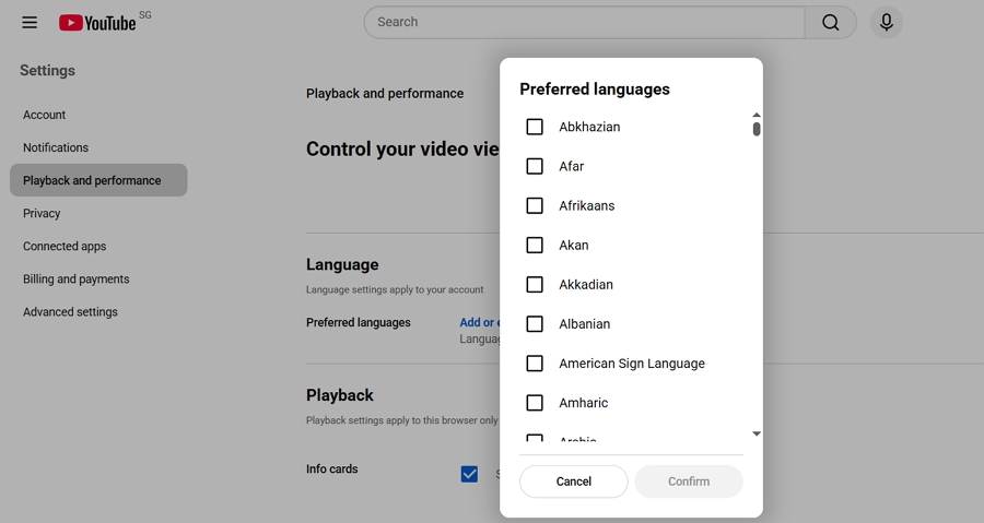 Select the languages you prefer listening to
