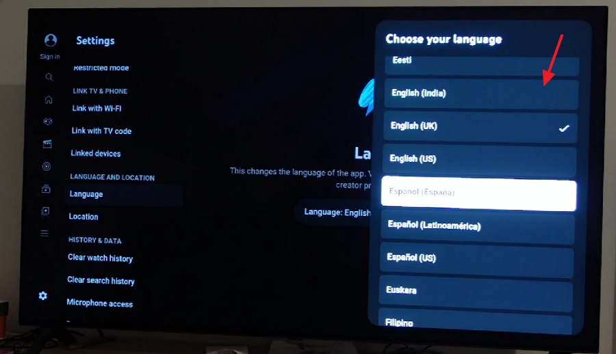 Select your preferred primary content language.