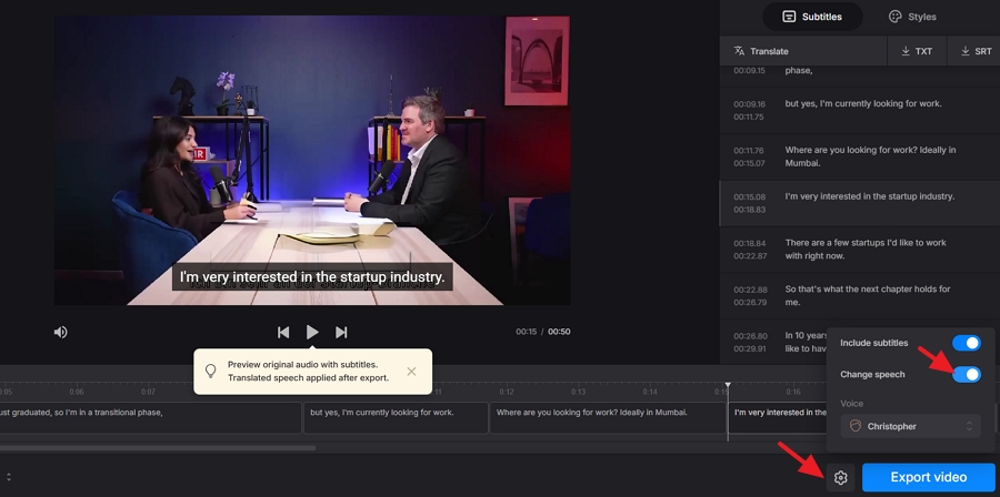 enable the Change speech option
