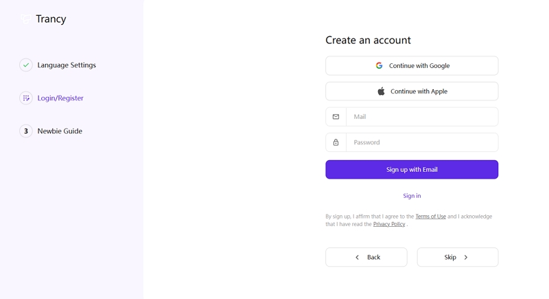 Register for a new account