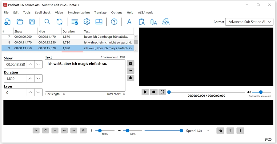 type your translated text within Subtitle Edit