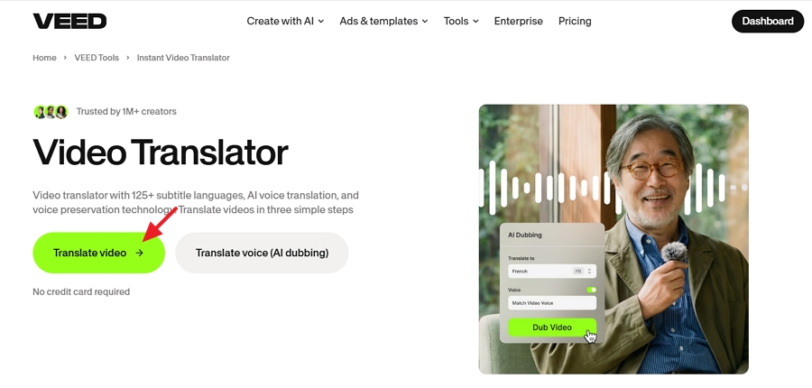 Visit Veed video translator on your browser