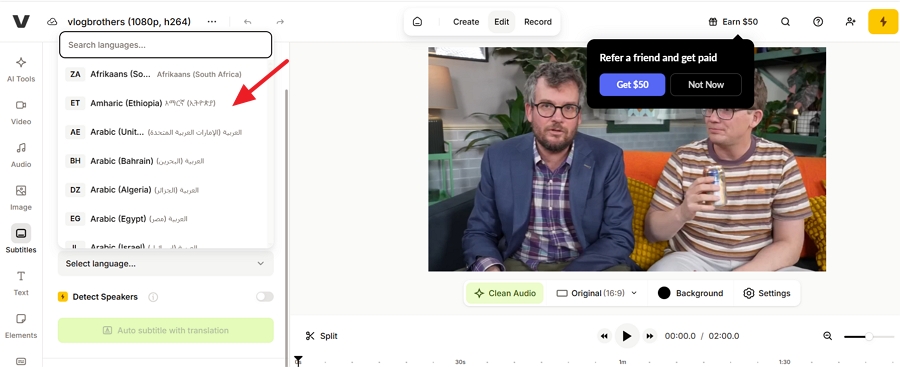 select your target translation language