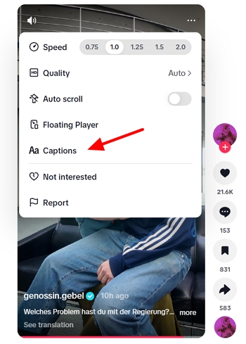 Select Captions.