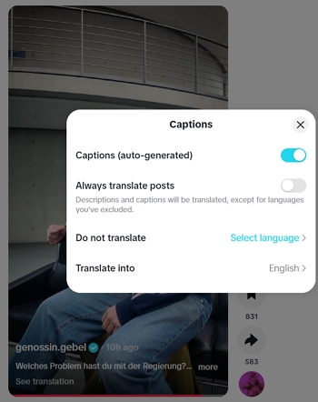 Under the Translate into menu, select English