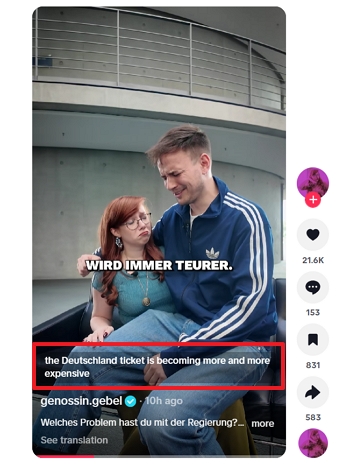 English subtitles on the TikTok video