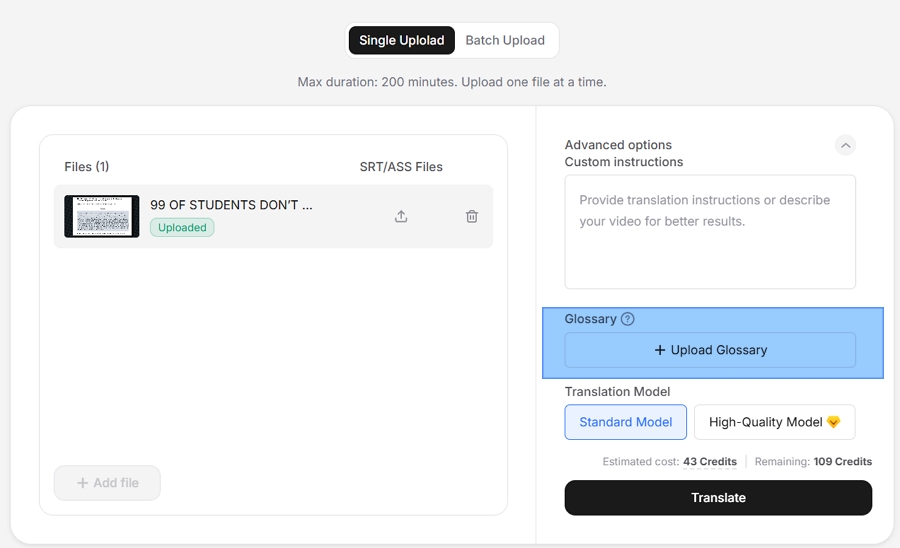Glossary upload