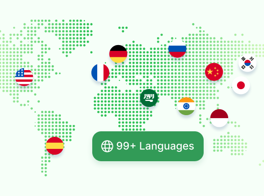 Language flags and 99+ languages badge