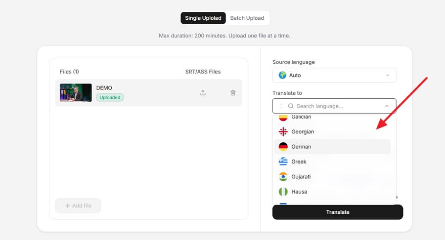  Select Target Languages
