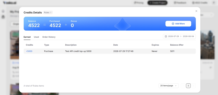 the Credits Details window