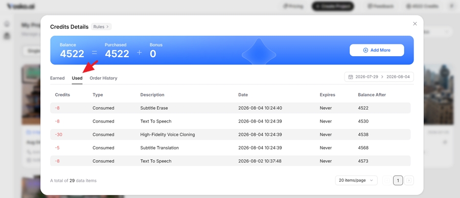 How to Track Usage Credits