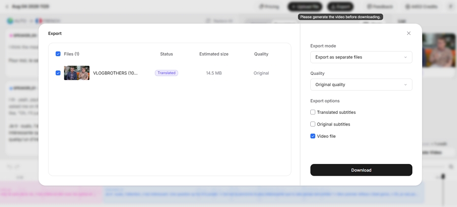 Download Your Dubbed Video
