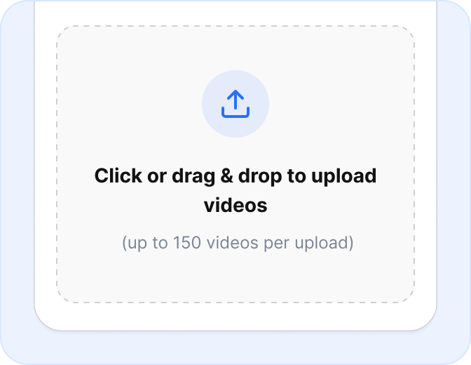 Upload interface showing drag and drop area for MP4, MOV, and WEBM video files